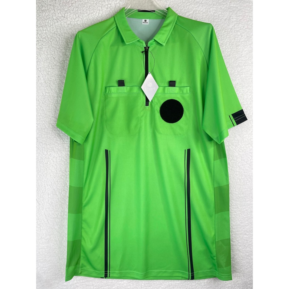 FitsT4 Mens Soccer Referee Jersey Short Sleeve Quarter Zip Neon Green Medium NEW